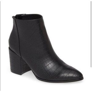 Steve Madden Black Croc-Embossed Ankle Boots